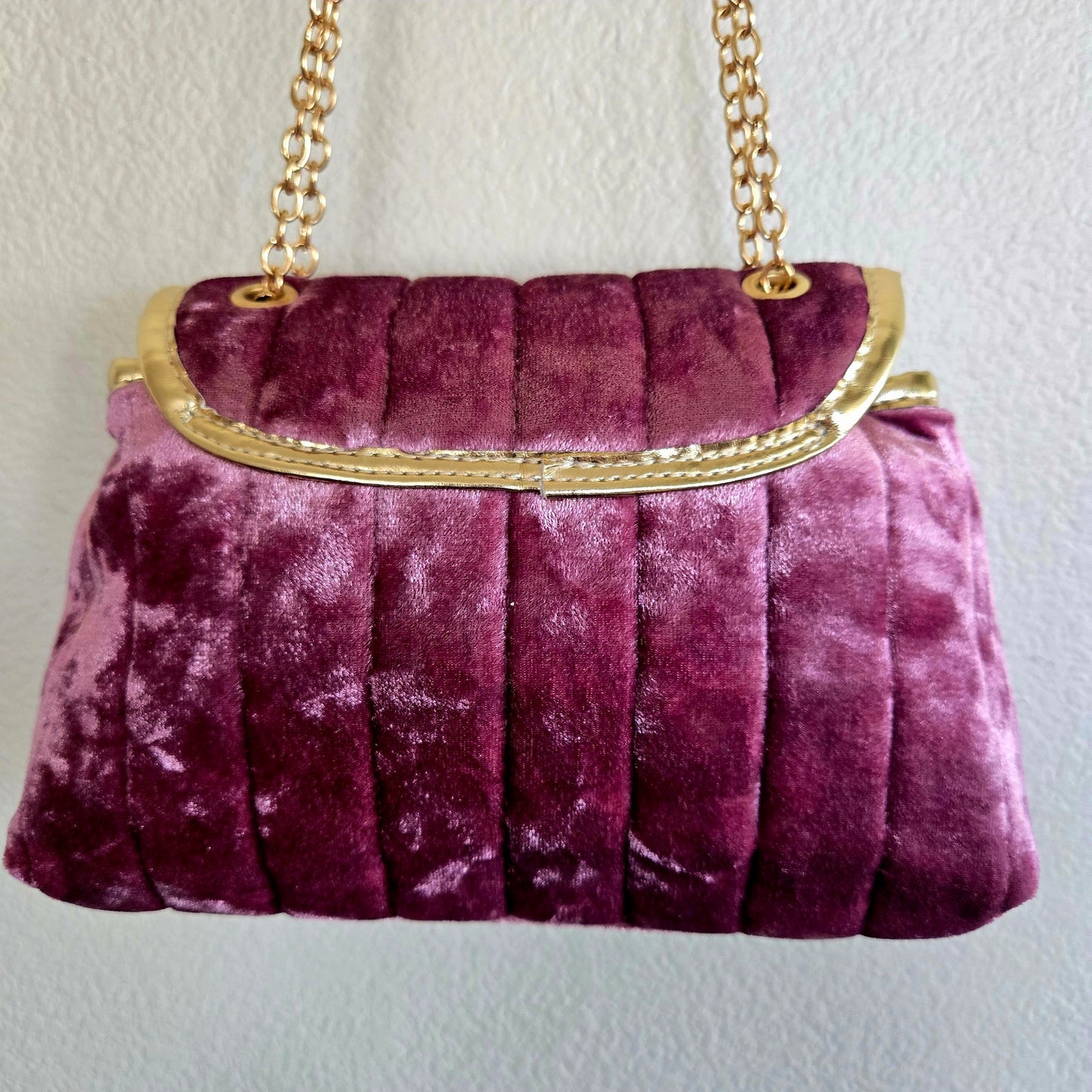 Blush Mauve Velvet Crossbody Metal Bow Shoulder Flap Bag Gold Chain Coquette