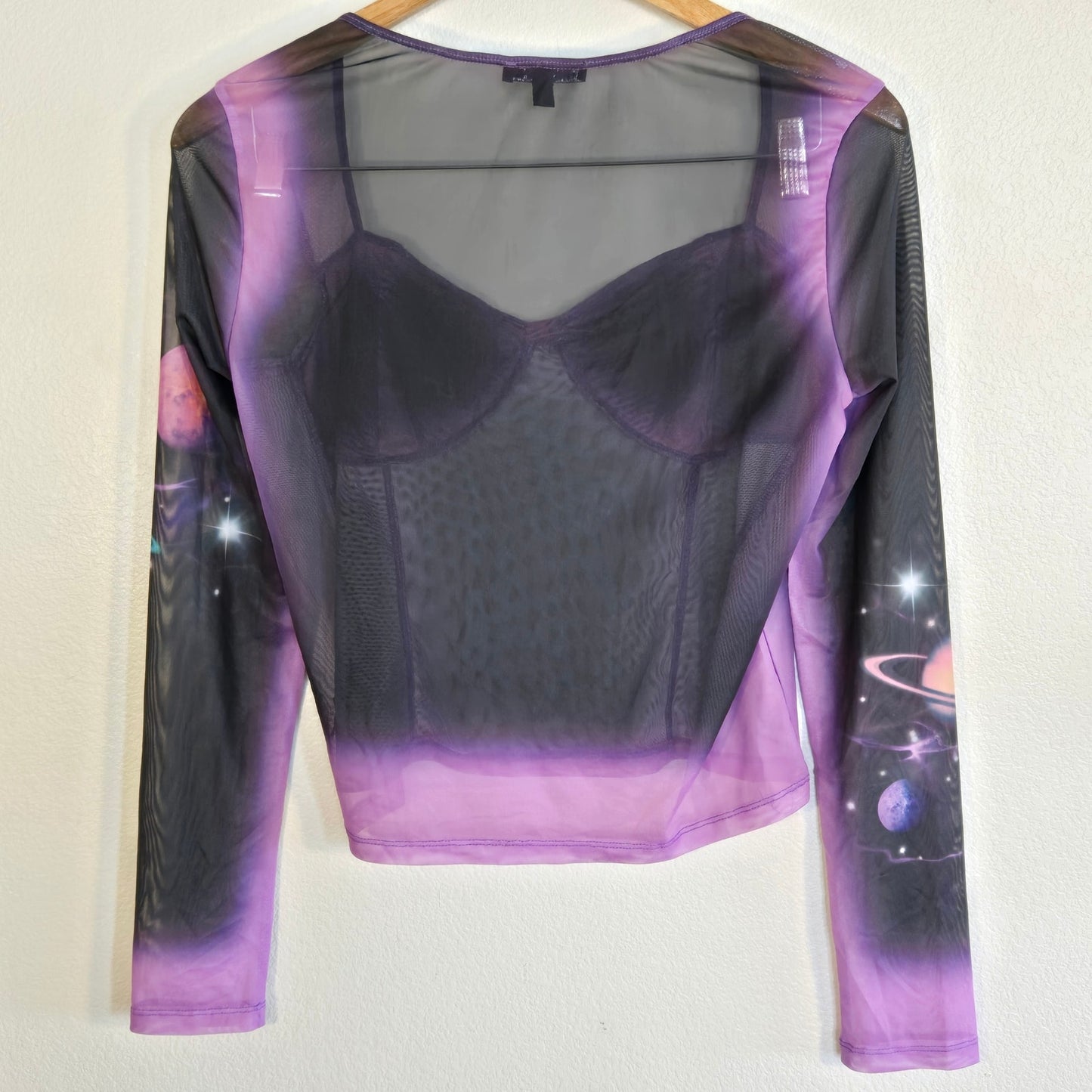 Size XL – Horoscopez Purple & Black Galaxy Mesh Bustier Top